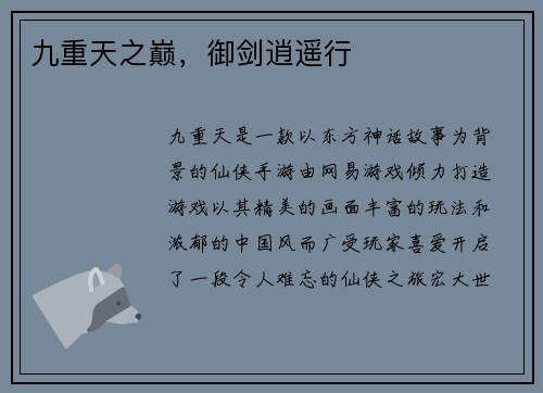 九重天之巅，御剑逍遥行