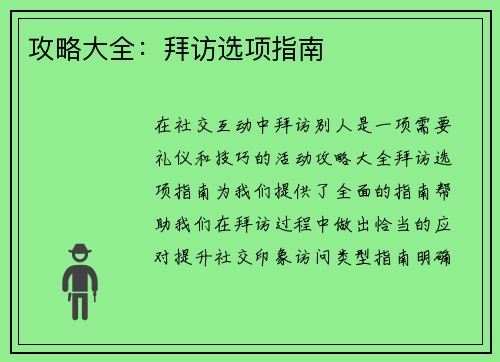 攻略大全：拜访选项指南